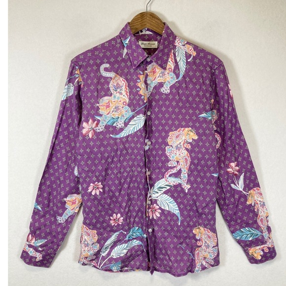 Giuseppe Annunziata Tops - Giuseppe Annunziata Women Small Purple Linen Tiger Floral Button Down Shirt